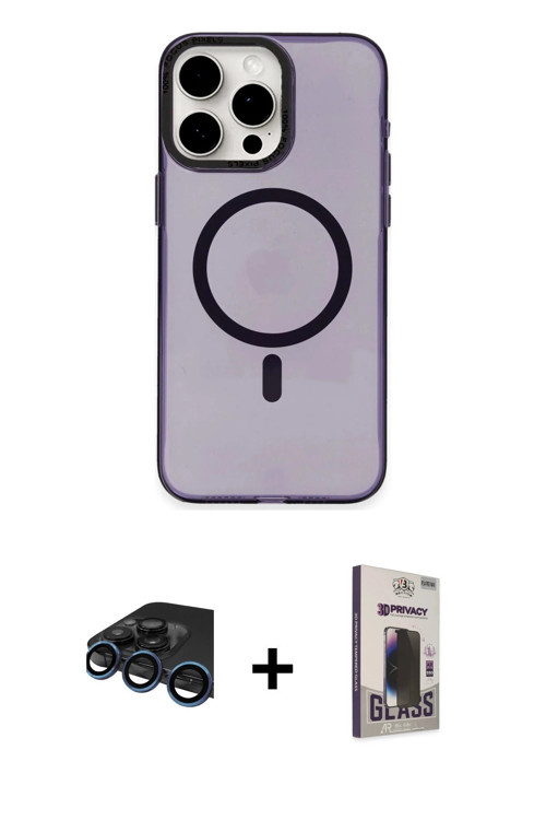 iPhone 15 Pro Kılıf Eksen Işık Prime - Siyah Bilvis Hayalet Cam Ekran Koruyucu + Lacivert Raze