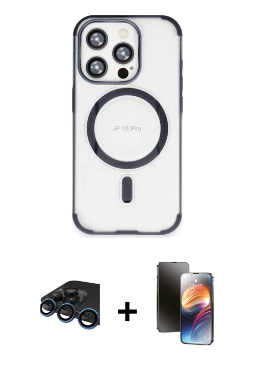 iPhone 15 Pro Kılıf Eksen Klasik Koleksiyonu - Siyah 3D Antistatik Mat Seramik Nano Ekran Koruy