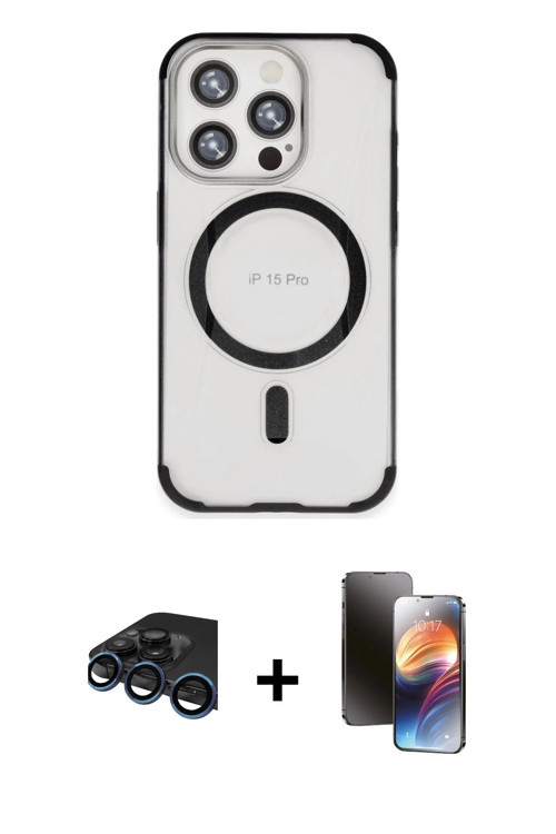 iPhone 15 Pro Kılıf Eksen Klasik Koleksiyonu - Siyah 3D Antistatik Mat Seramik Nano Ekran Koruy