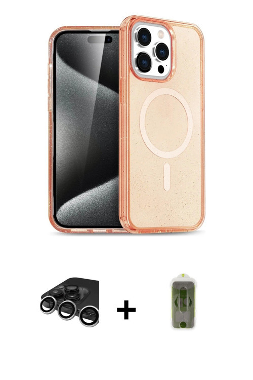 iPhone 15 Pro Kılıf Eksen Doku Koleksiyonu - Siyah Joko Magic 5D Hayalet Cam + Gümüş Raze Metal