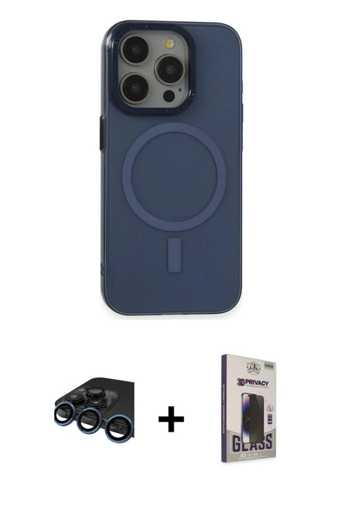 iPhone 15 Pro Kılıf Eksen Işık Prime - Siyah Bilvis Hayalet Cam Ekran Koruyucu + Lacivert Raze