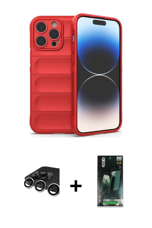 iPhone 15 Pro Kılıf Atlas Koleksiyonu - Şeffaf 360 Full Body Arka Koruyucu + Gümüş Raze Metal K