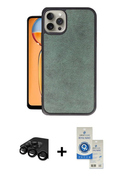 iPhone 15 Pro Kılıf Kıvılcım Işık Serisi - Şeffaf Royal Nano Ekran Koruyucu + Siyah Raze Metal