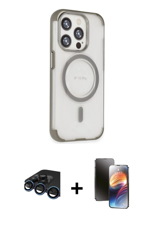 iPhone 15 Pro Kılıf Eksen Klasik Koleksiyonu - Siyah 3D Antistatik Mat Seramik Nano Ekran Koruy