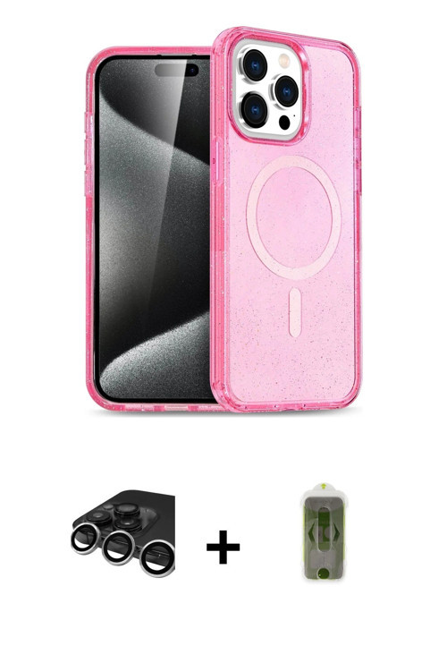 iPhone 15 Pro Kılıf Eksen Doku Koleksiyonu - Siyah Joko Magic 5D Hayalet Cam + Gümüş Raze Metal
