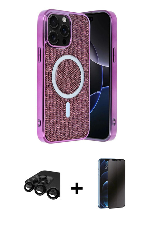 iPhone 15 Pro Kılıf Eksen Çizgi - Siyah 3D Antistatik Hayalet Cam Ekran Koruyucu + Siyah Raze M