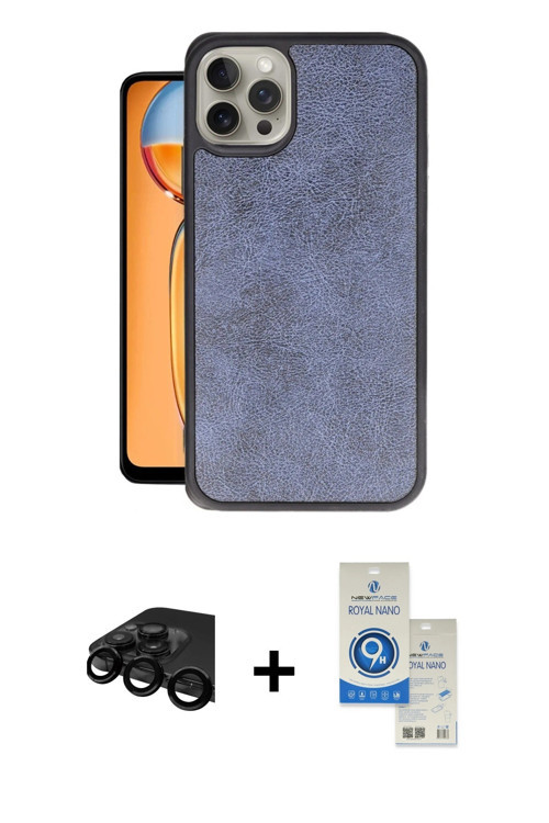 iPhone 15 Pro Kılıf Kıvılcım Işık Serisi - Şeffaf Royal Nano Ekran Koruyucu + Siyah Raze Metal
