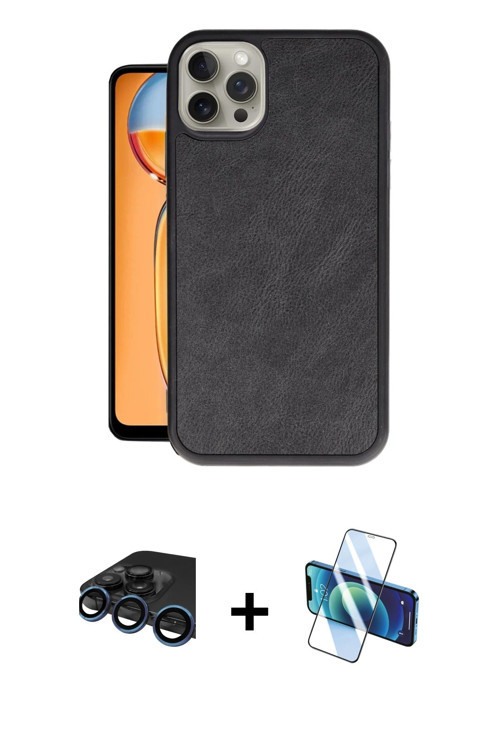 iPhone 15 Pro Kılıf Kıvılcım Işık Serisi - Siyah 3D Antistatik Seramik Nano Ekran Koruyucu + La