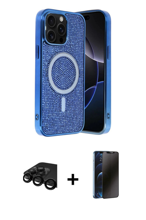 iPhone 15 Pro Kılıf Eksen Çizgi - Siyah 3D Antistatik Hayalet Cam Ekran Koruyucu + Siyah Raze M