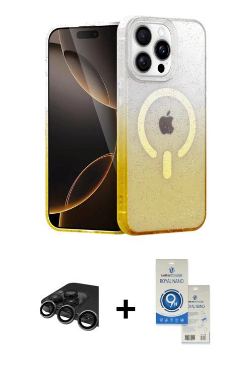 iPhone 15 Pro Kılıf Eksen Minimal Özel Seri - Şeffaf Royal Nano Ekran Koruyucu + Titanyum Gri R