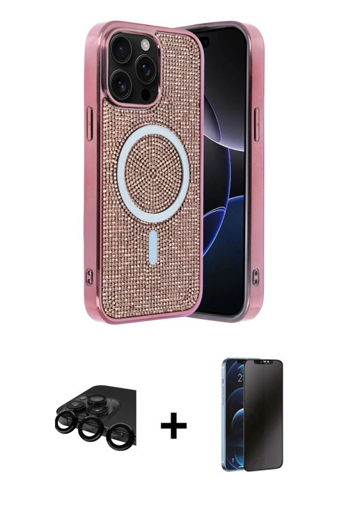 iPhone 15 Pro Kılıf Eksen Çizgi - Siyah 3D Antistatik Hayalet Cam Ekran Koruyucu + Siyah Raze M