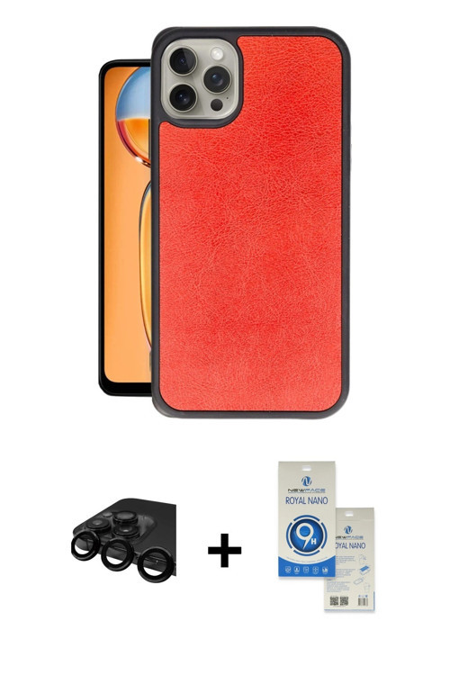 iPhone 15 Pro Kılıf Kıvılcım Işık Serisi - Şeffaf Royal Nano Ekran Koruyucu + Siyah Raze Metal
