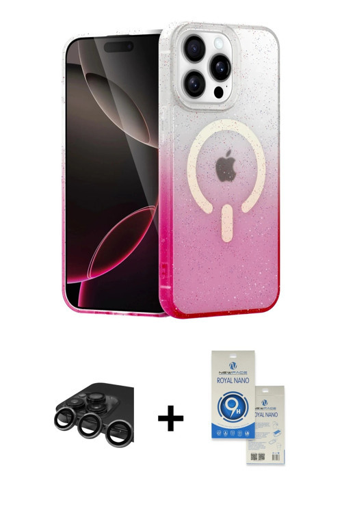 iPhone 15 Pro Kılıf Eksen Minimal Özel Seri - Şeffaf Royal Nano Ekran Koruyucu + Titanyum Gri R