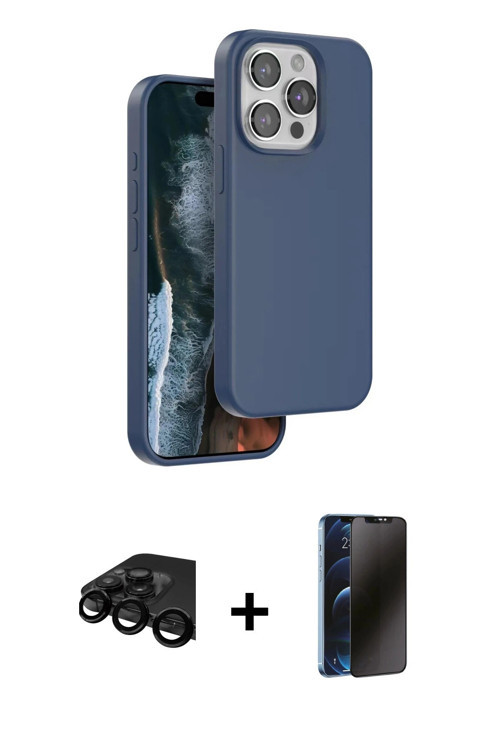 iPhone 15 Pro Kılıf Kıvılcım Çizgi Serisi - Siyah 3D Antistatik Hayalet Cam Ekran Koruyucu + Si