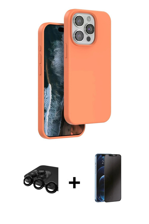 iPhone 15 Pro Kılıf Kıvılcım Çizgi Serisi - Siyah 3D Antistatik Hayalet Cam Ekran Koruyucu + Si