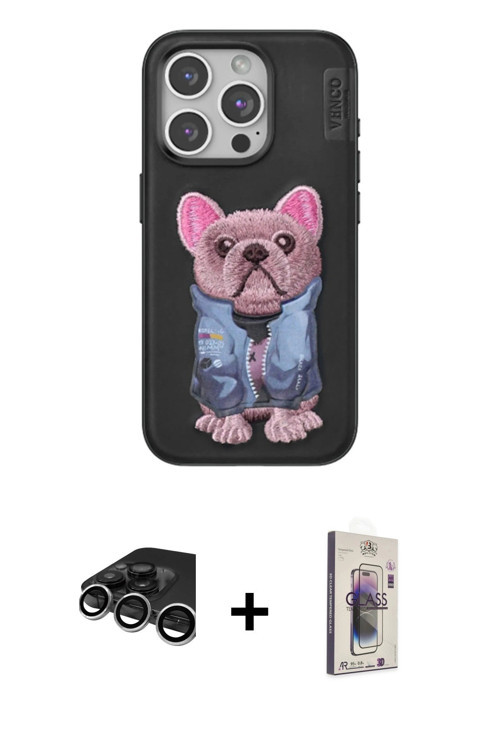 iPhone 15 Pro Kılıf İz Minimal Koleksiyonu - Siyah Bilvis 3D Cam Ekran Koruyucu + Gümüş Raze Me