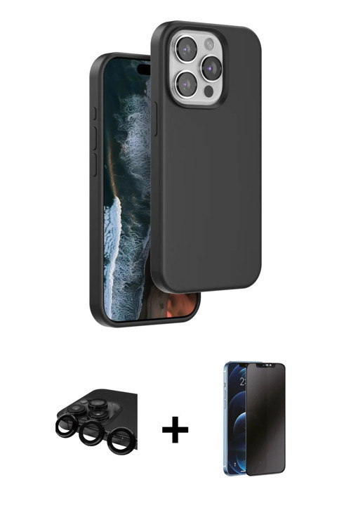iPhone 15 Pro Kılıf Kıvılcım Çizgi Serisi - Siyah 3D Antistatik Hayalet Cam Ekran Koruyucu + Si