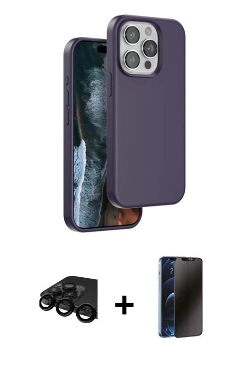 iPhone 15 Pro Kılıf Kıvılcım Çizgi Serisi - Siyah 3D Antistatik Hayalet Cam Ekran Koruyucu + Si