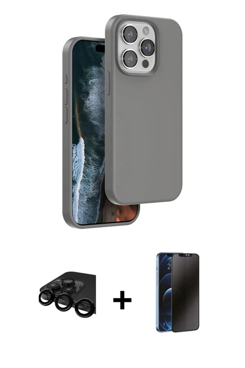 iPhone 15 Pro Kılıf Kıvılcım Çizgi Serisi - Siyah 3D Antistatik Hayalet Cam Ekran Koruyucu + Si