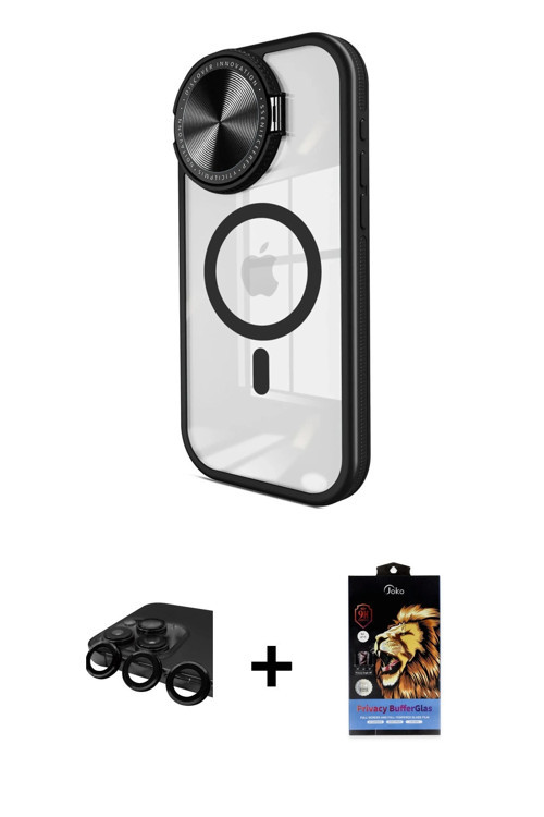 iPhone 15 Pro Kılıf Kıvılcım Modern Koleksiyonu - Siyah Buffer Hayalet Cam Ekran Koruyucu + Siy
