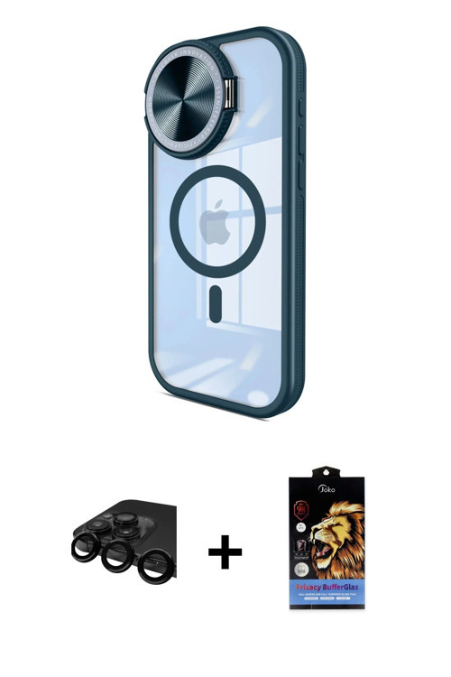 iPhone 15 Pro Kılıf Kıvılcım Modern Koleksiyonu - Siyah Buffer Hayalet Cam Ekran Koruyucu + Siy