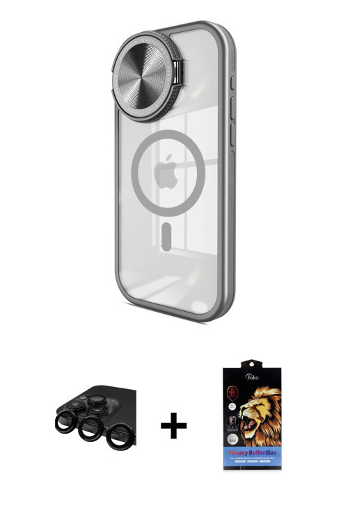 iPhone 15 Pro Kılıf Kıvılcım Modern Koleksiyonu - Siyah Buffer Hayalet Cam Ekran Koruyucu + Siy