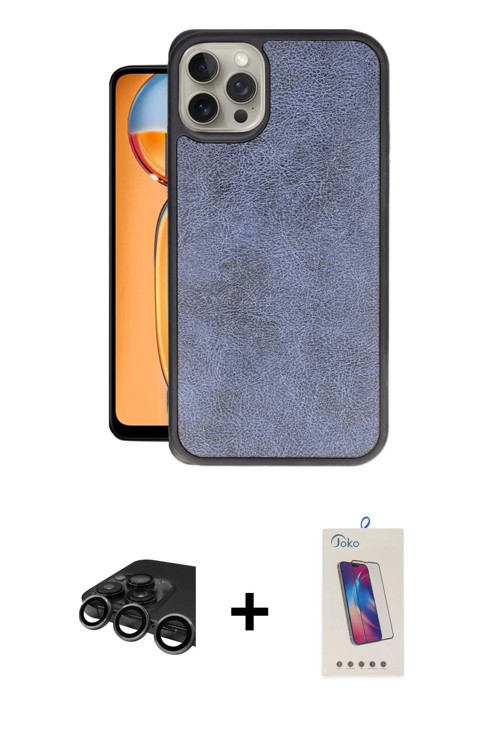 iPhone 15 Pro Kılıf Kıvılcım Işık Serisi - Siyah Joko 5D Cam + Titanyum Gri Raze Metal Kamera L