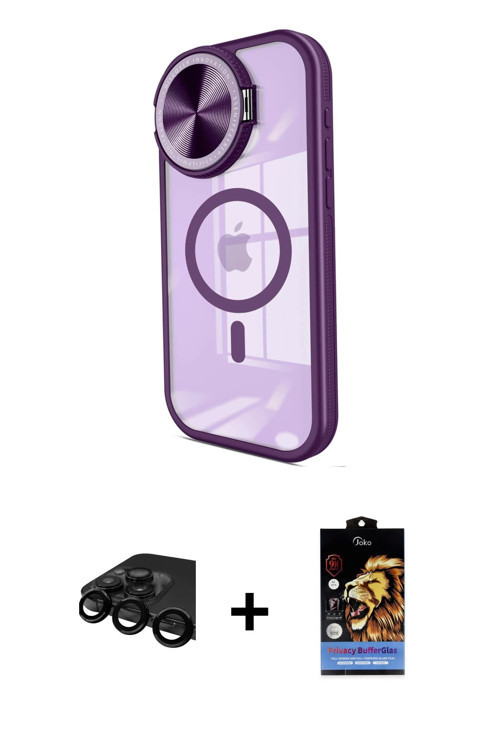 iPhone 15 Pro Kılıf Kıvılcım Modern Koleksiyonu - Siyah Buffer Hayalet Cam Ekran Koruyucu + Siy