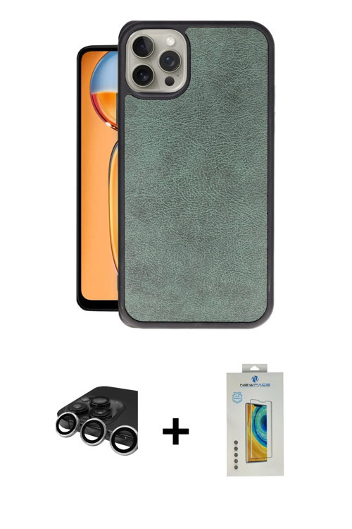 iPhone 15 Pro Kılıf Kıvılcım Işık Serisi - Siyah Polymer Nano Ekran Koruyucu + Gümüş Raze Metal