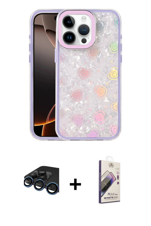 iPhone 15 Pro Kılıf Odak Prime - Siyah Bilvis 3D Mat Cam Ekran Koruyucu + Lacivert Raze Metal K