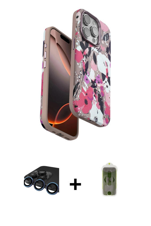 iPhone 15 Pro Kılıf Siluet Doku - Siyah Joko Magic 5D Hayalet Cam + Lacivert Raze Metal Kamera