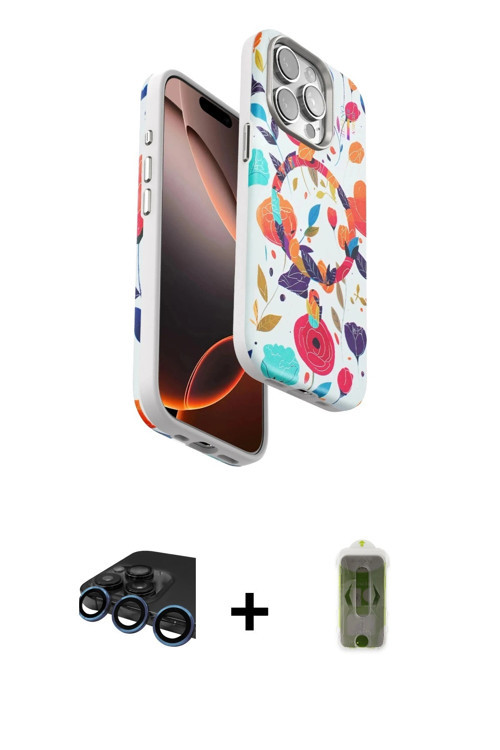 iPhone 15 Pro Kılıf Siluet Doku - Siyah Joko Magic 5D Hayalet Cam + Lacivert Raze Metal Kamera