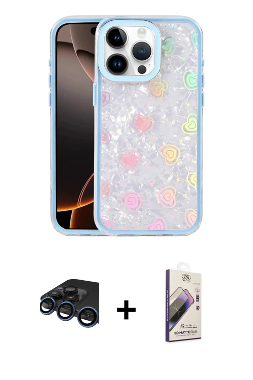 iPhone 15 Pro Kılıf Odak Prime - Siyah Bilvis 3D Mat Cam Ekran Koruyucu + Lacivert Raze Metal K