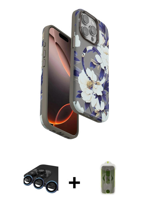 iPhone 15 Pro Kılıf Siluet Doku - Siyah Joko Magic 5D Hayalet Cam + Lacivert Raze Metal Kamera