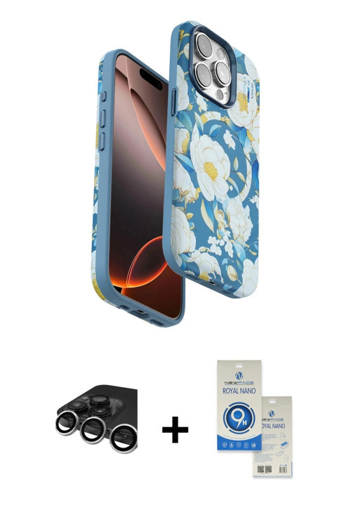iPhone 15 Pro Kılıf Siluet Doku - Şeffaf Royal Nano Ekran Koruyucu + Gümüş Raze Metal Kamera Le