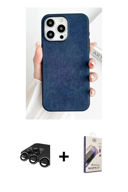 iPhone 15 Pro Kılıf Pusula Modern - Siyah Bilvis 3D Mat Cam Ekran Koruyucu + Titanyum Gri Raze