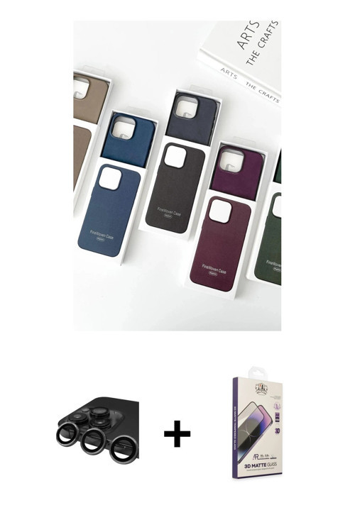 iPhone 15 Pro Kılıf Pusula Modern - Siyah Bilvis 3D Mat Cam Ekran Koruyucu + Titanyum Gri Raze