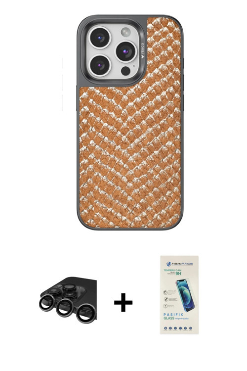 iPhone 15 Pro Kılıf Vadi Özel Seri - Şeffaf Pasifik Cam Ekran Koruyucu + Titanyum Gri Raze Meta
