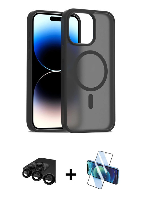 iPhone 15 Pro Kılıf Siluet Minimal Prime - Siyah 3D Antistatik Cam Ekran Koruyucu + Siyah Raze