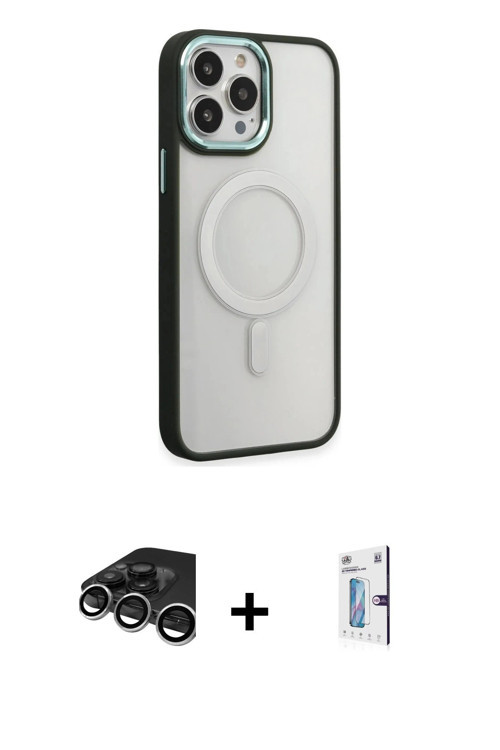 iPhone 15 Pro Kılıf Yankı Işık Özel Seri - Siyah Bilvis 0.18mm Plus Cam Ekran Koruyucu + Gümüş