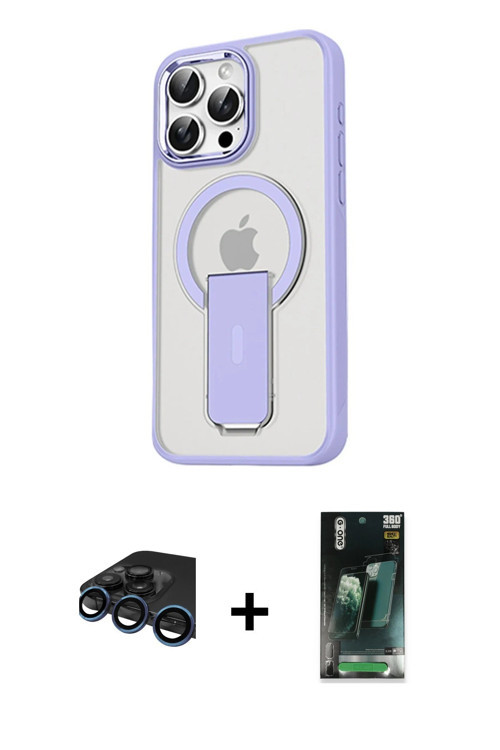 iPhone 15 Pro Kılıf Pusula Doku Koleksiyonu - Şeffaf 360 Full Body Arka Koruyucu + Lacivert Raz