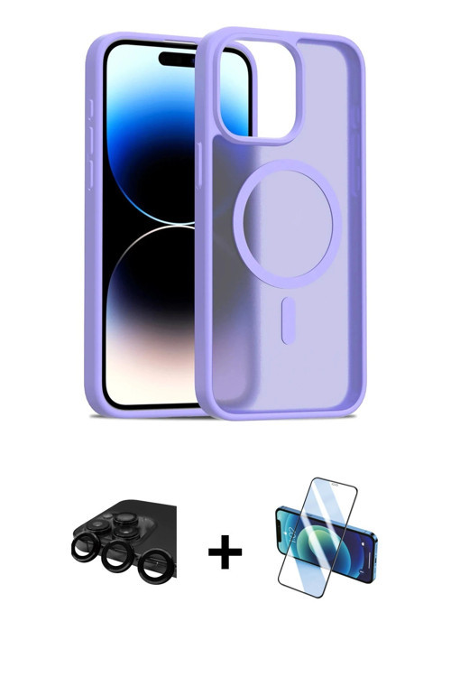 iPhone 15 Pro Kılıf Siluet Minimal Prime - Siyah 3D Antistatik Cam Ekran Koruyucu + Siyah Raze