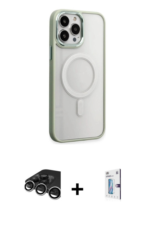 iPhone 15 Pro Kılıf Yankı Işık Özel Seri - Siyah Bilvis 0.18mm Plus Cam Ekran Koruyucu + Gümüş
