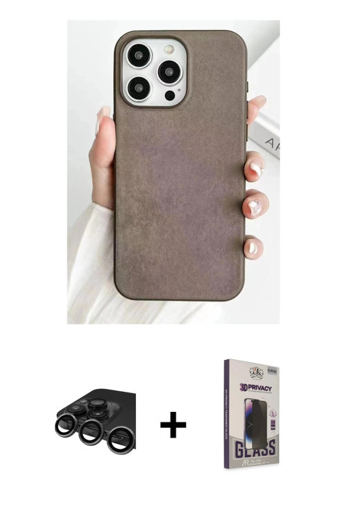 iPhone 15 Pro Kılıf Pusula Modern - Siyah Bilvis Hayalet Cam Ekran Koruyucu + Titanyum Gri Raze