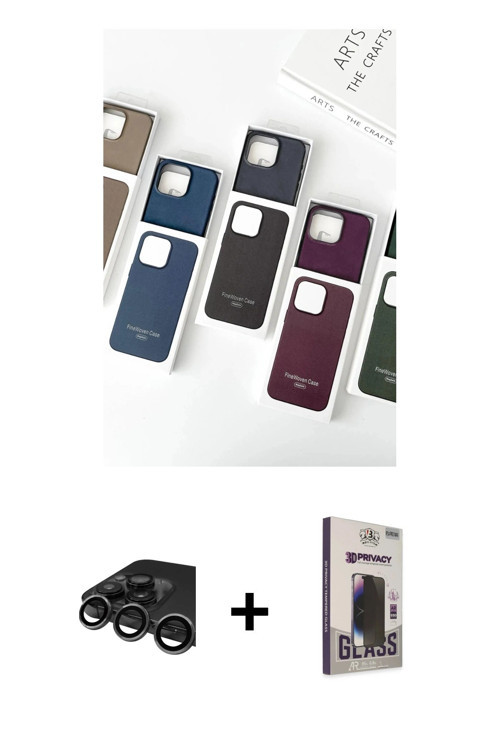 iPhone 15 Pro Kılıf Pusula Modern - Siyah Bilvis Hayalet Cam Ekran Koruyucu + Titanyum Gri Raze