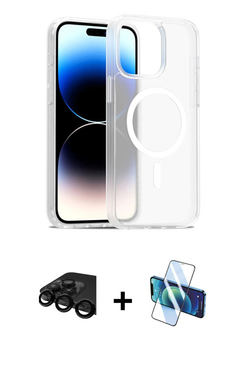 iPhone 15 Pro Kılıf Siluet Minimal Prime - Siyah 3D Antistatik Cam Ekran Koruyucu + Siyah Raze