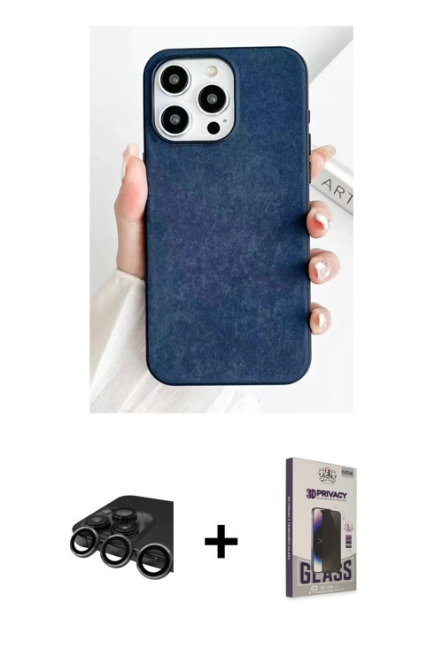 iPhone 15 Pro Kılıf Pusula Modern - Siyah Bilvis Hayalet Cam Ekran Koruyucu + Titanyum Gri Raze