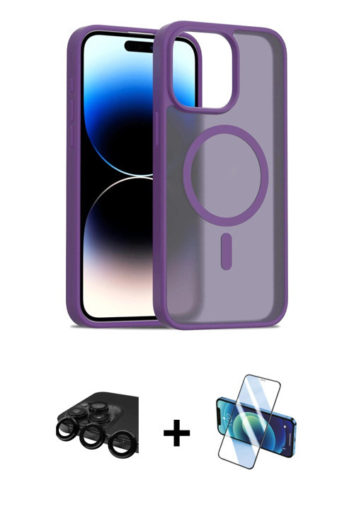 iPhone 15 Pro Kılıf Siluet Minimal Prime - Siyah 3D Antistatik Cam Ekran Koruyucu + Siyah Raze