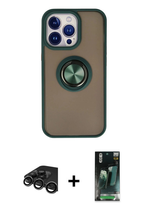 iPhone 15 Pro Kılıf Yörünge Çizgi - Siyah 360 Mat Full Body Arka Koruyucu + Titanyum Gri Raze M