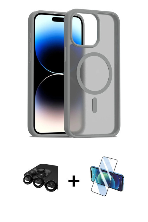 iPhone 15 Pro Kılıf Siluet Minimal Prime - Siyah 3D Antistatik Cam Ekran Koruyucu + Siyah Raze